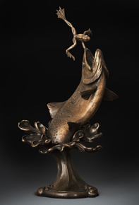 Bronze trout sculpture