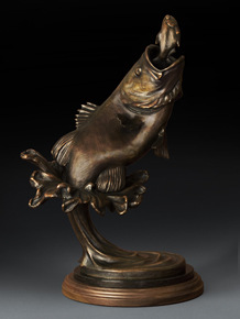 Bronze largemouth bass sculpture