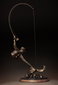 Fly fisherman bronze sculpture