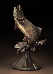 Bronze trout sculpture