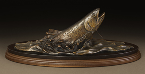 Bronze trout sculpture